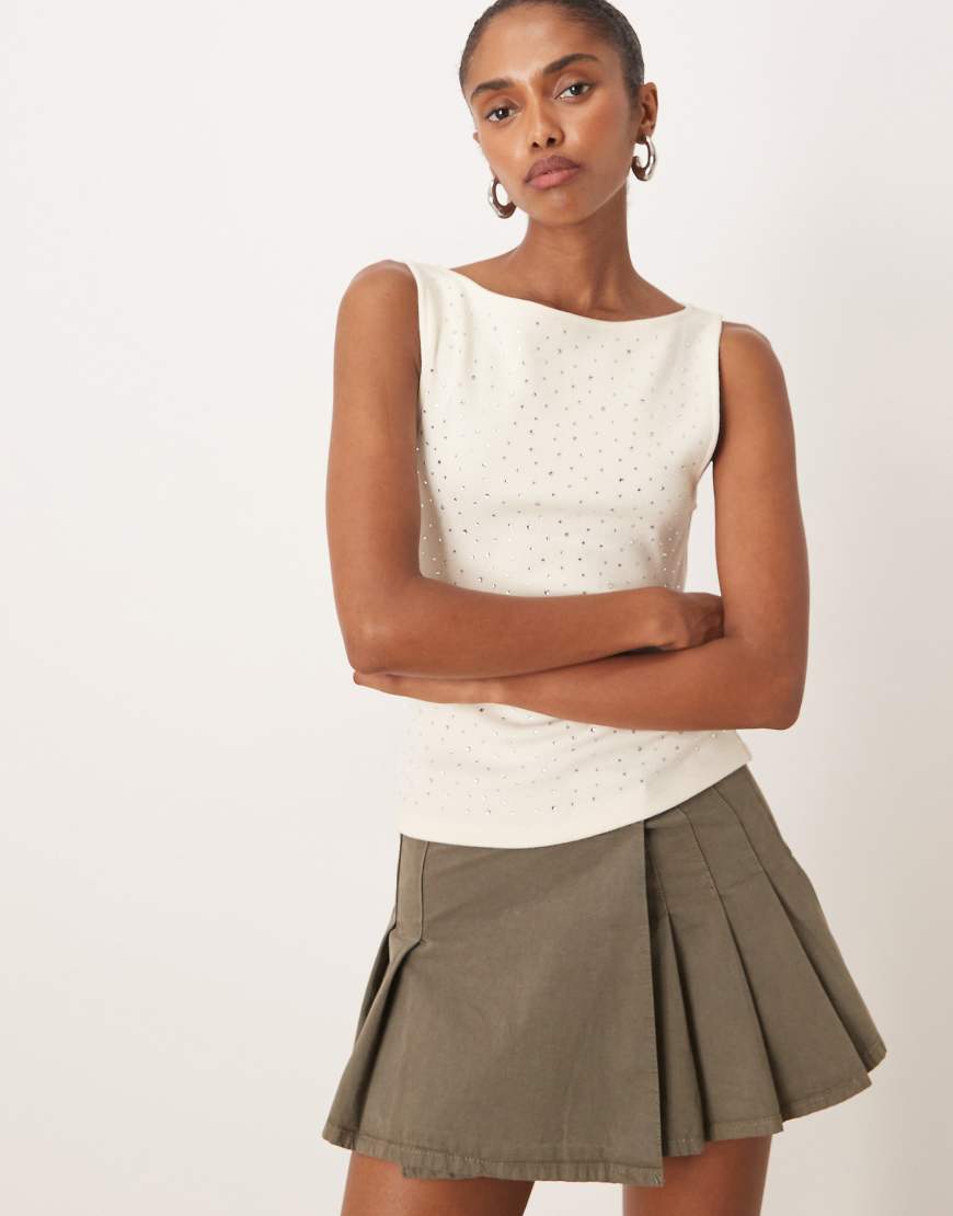 Mango - Ärmelloses Oberteil in Weiß mit Pailletten von Mango