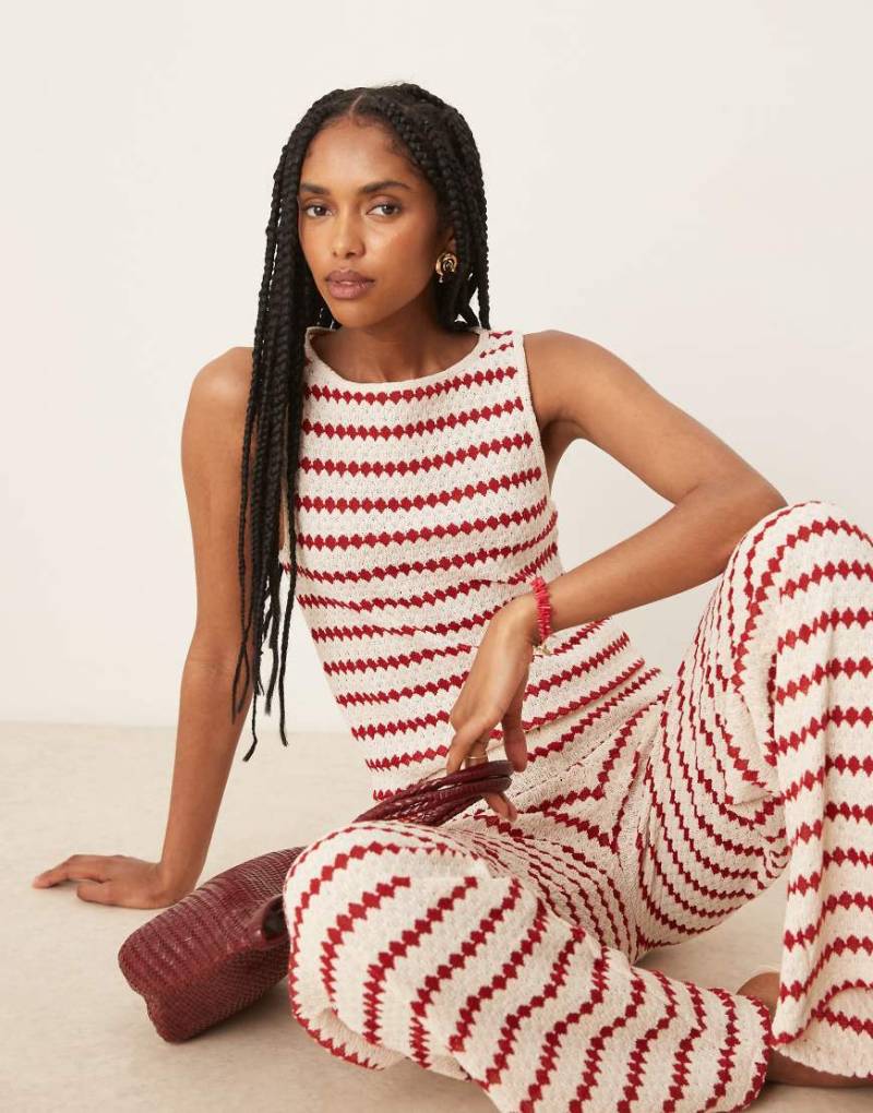 Mango - Ärmelloses Strickoberteil in Rot gestreift mit U-Boot-Ausschnitt, Kombiteil von Mango