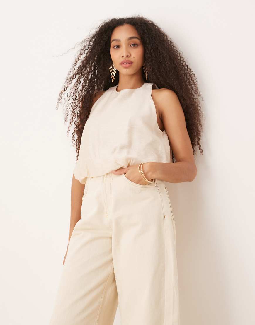 Mango - Ärmelloses Top in Beige mit weichem Ballonsaum und Rundhalsausschnitt-Neutral von Mango