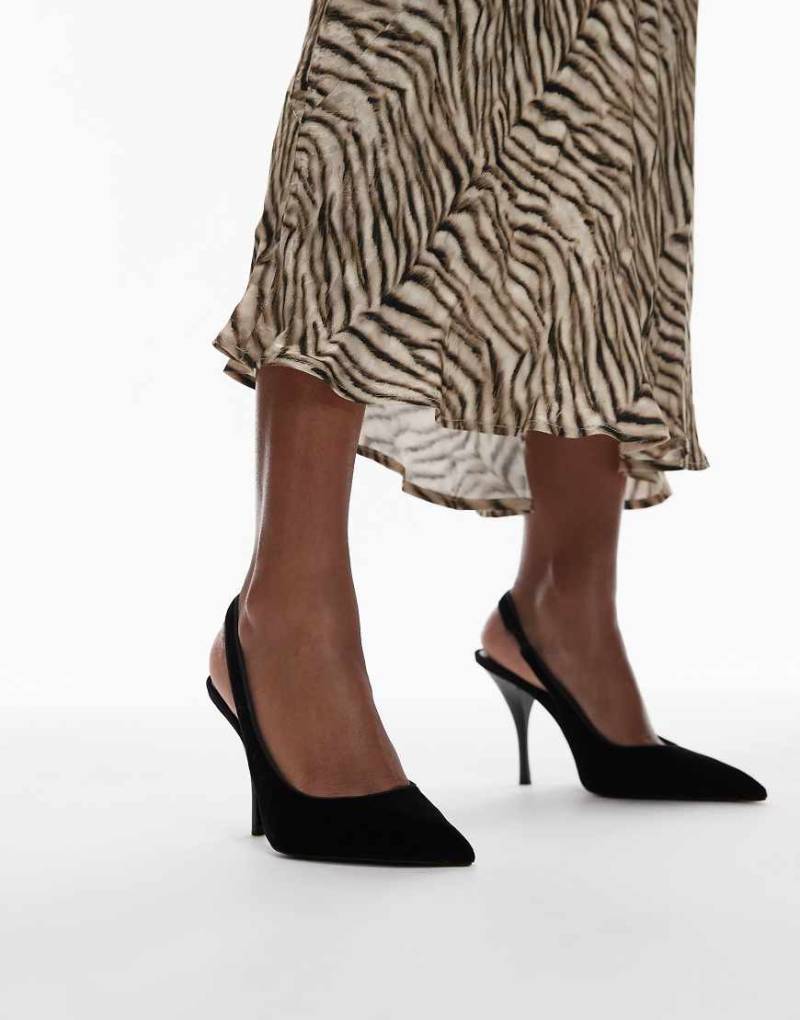 Mango - Absatzschuhe aus schwarzem Samt mit Fersenriemen von Mango