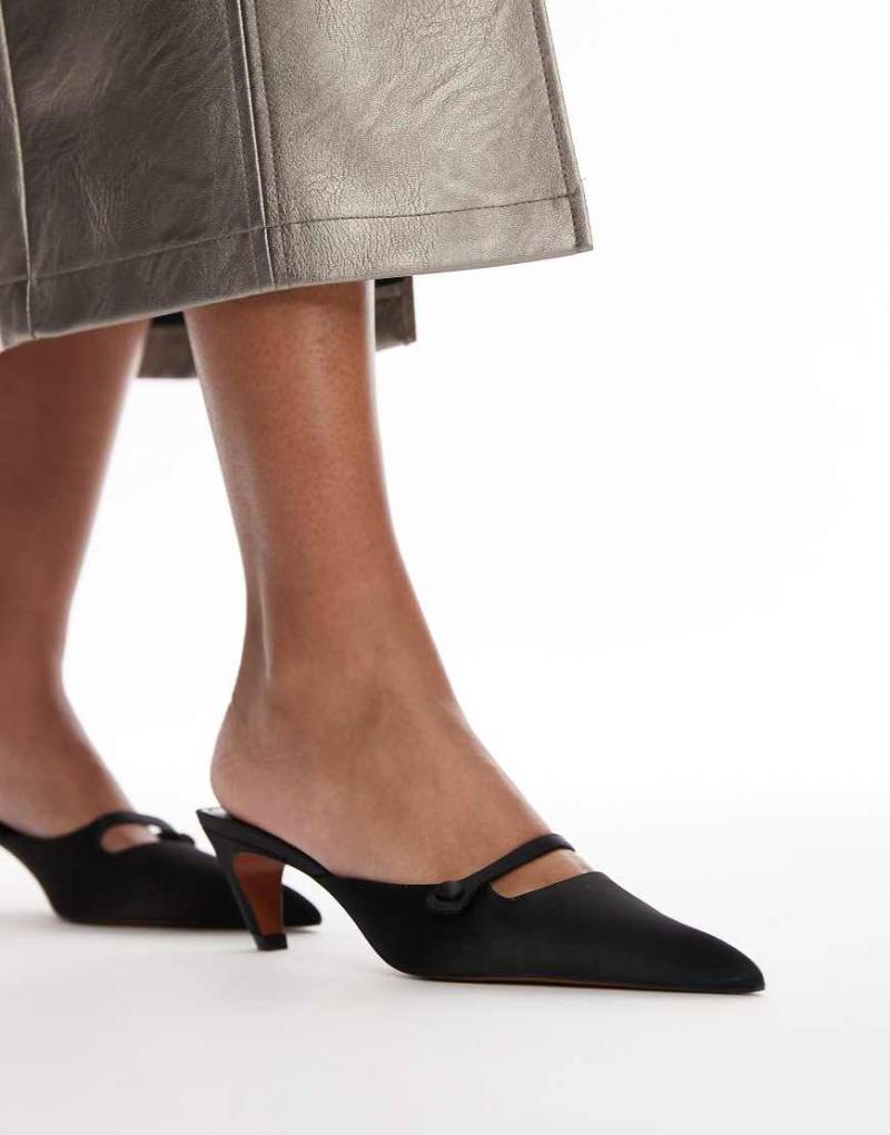 Mango - Absatzschuhe aus Satin in Schwarz mit überkreuzter Vorderpartie von Mango