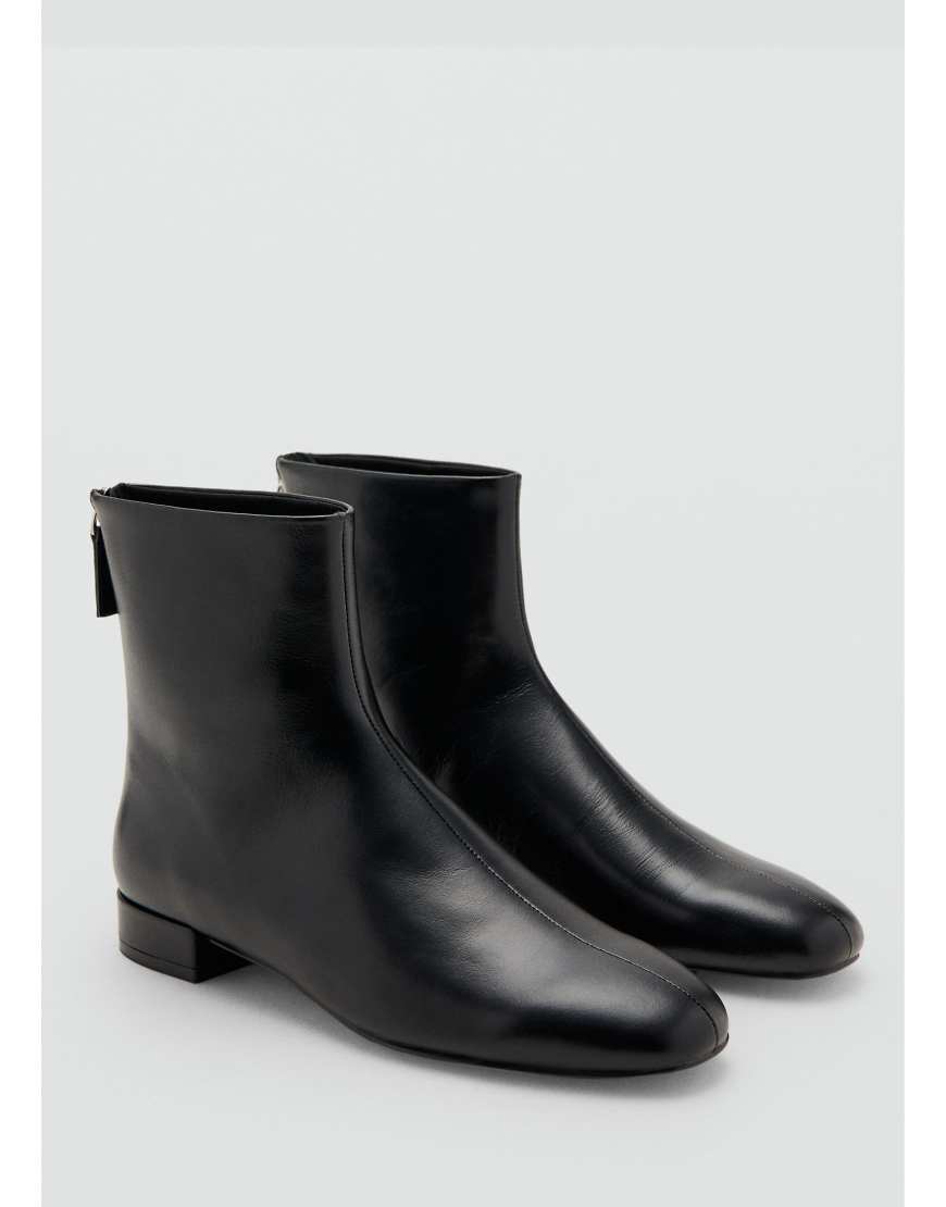 Mango - Ankle-Boots aus Leder in Schwarz mit runder Zehenpartie von Mango