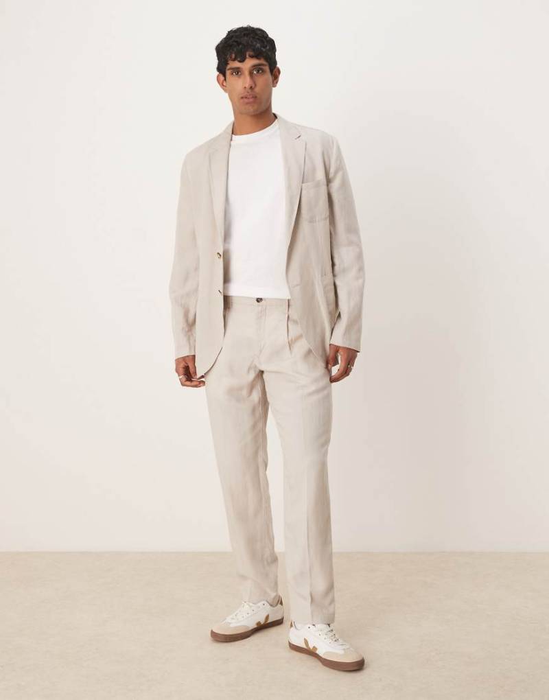 Mango - Anzughose aus Leinenmix in Hellbeige mit schmalem Schnitt, Kombiteil-Neutral von Mango