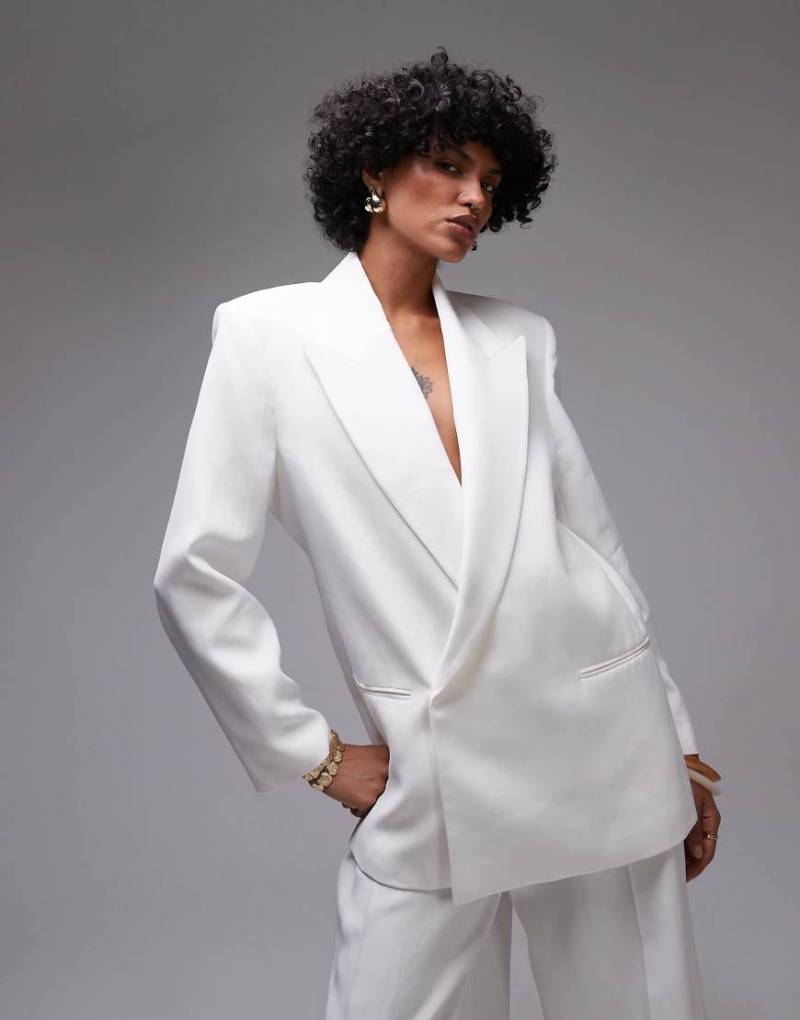 Mango - Asymmetrischer Oversize-Blazer in Weiß, Kombiteil-Neutral von Mango