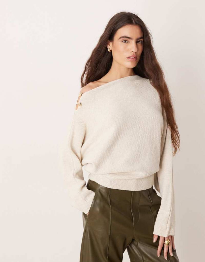 Mango - Asymmetrischer Wollmix-Pullover in Beige mit Metalldetail-Neutral von Mango