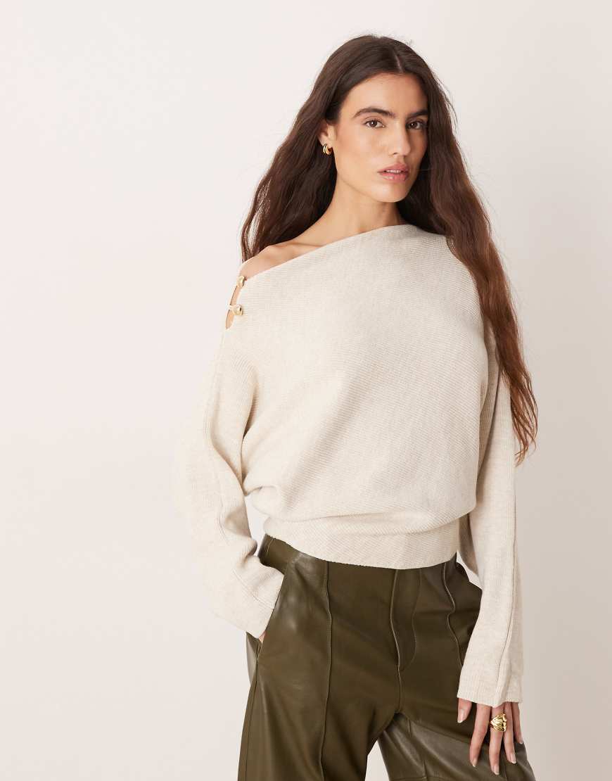 Mango - Asymmetrischer Wollmix-Pullover in Beige mit Metalldetail-Neutral von Mango