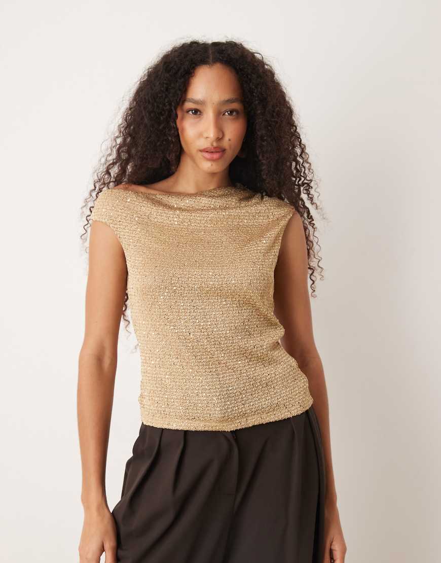 Mango - Asymmetrisches, ärmelloses Top in Gold-Goldfarben von Mango