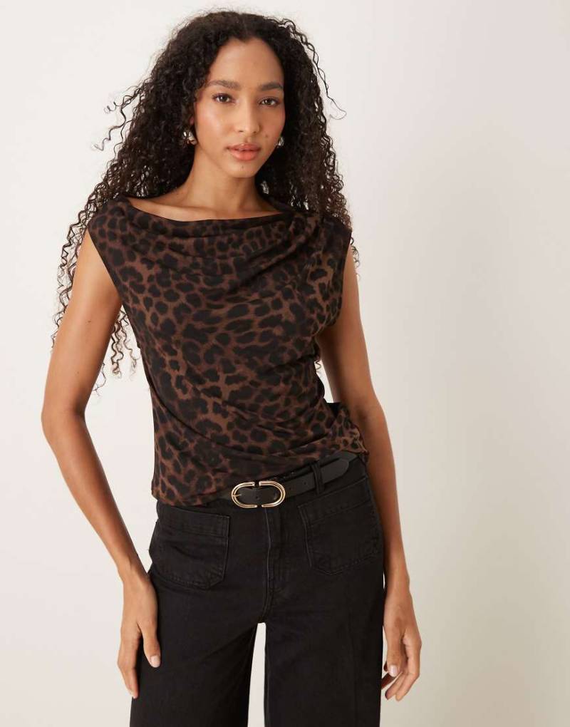 Mango - Asymmetrisches, ärmelloses Top mit Leopardenmuster-Brown von Mango