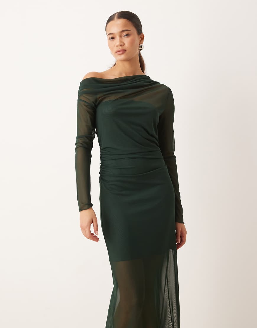 Mango - Asymmetrisches, langärmliges Maxikleid in Tannengrün von Mango