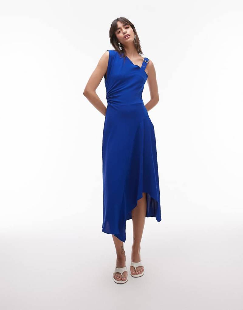 Mango - Asymmetrisches Midaxi-Kleid in Blau mit Schnallendetail am Träger von Mango