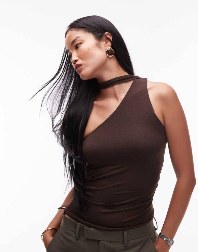Mango - Asymmetrisches Oberteil in Braun mit Ausschnitt-Detail-Brown von Mango