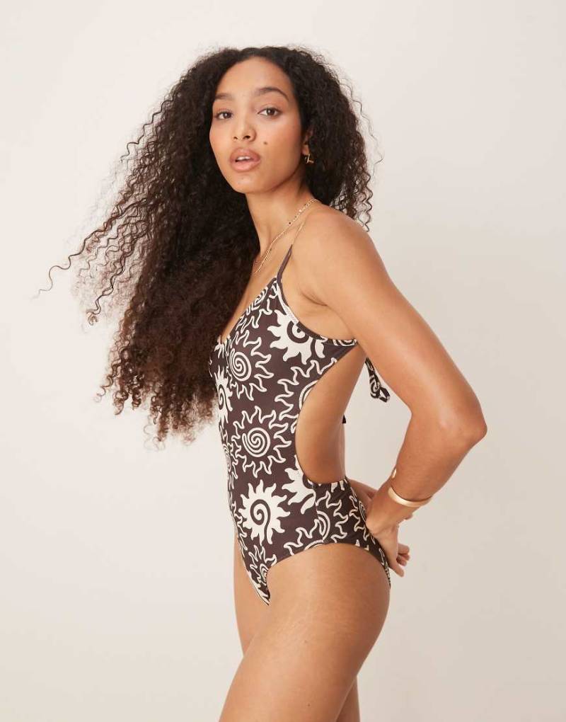 Mango - Badeanzug in Braun mit Sonnenmuster von Mango