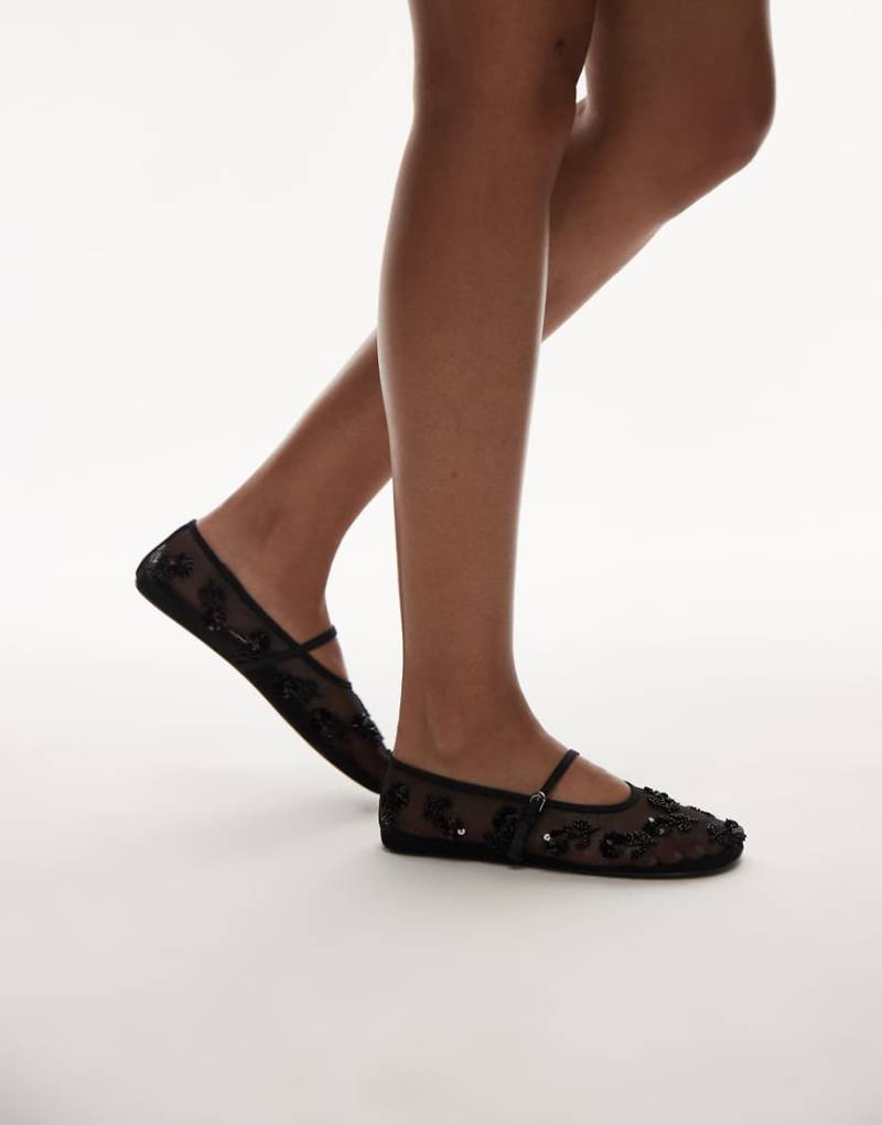 Mango - Ballerinas aus Mesh in Schwarz mit Verzierung von Mango