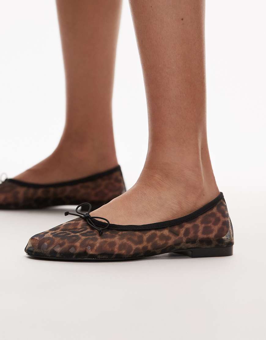 Mango - Ballerinas aus Netzstoff mit Leopardenmuster-Braun von Mango