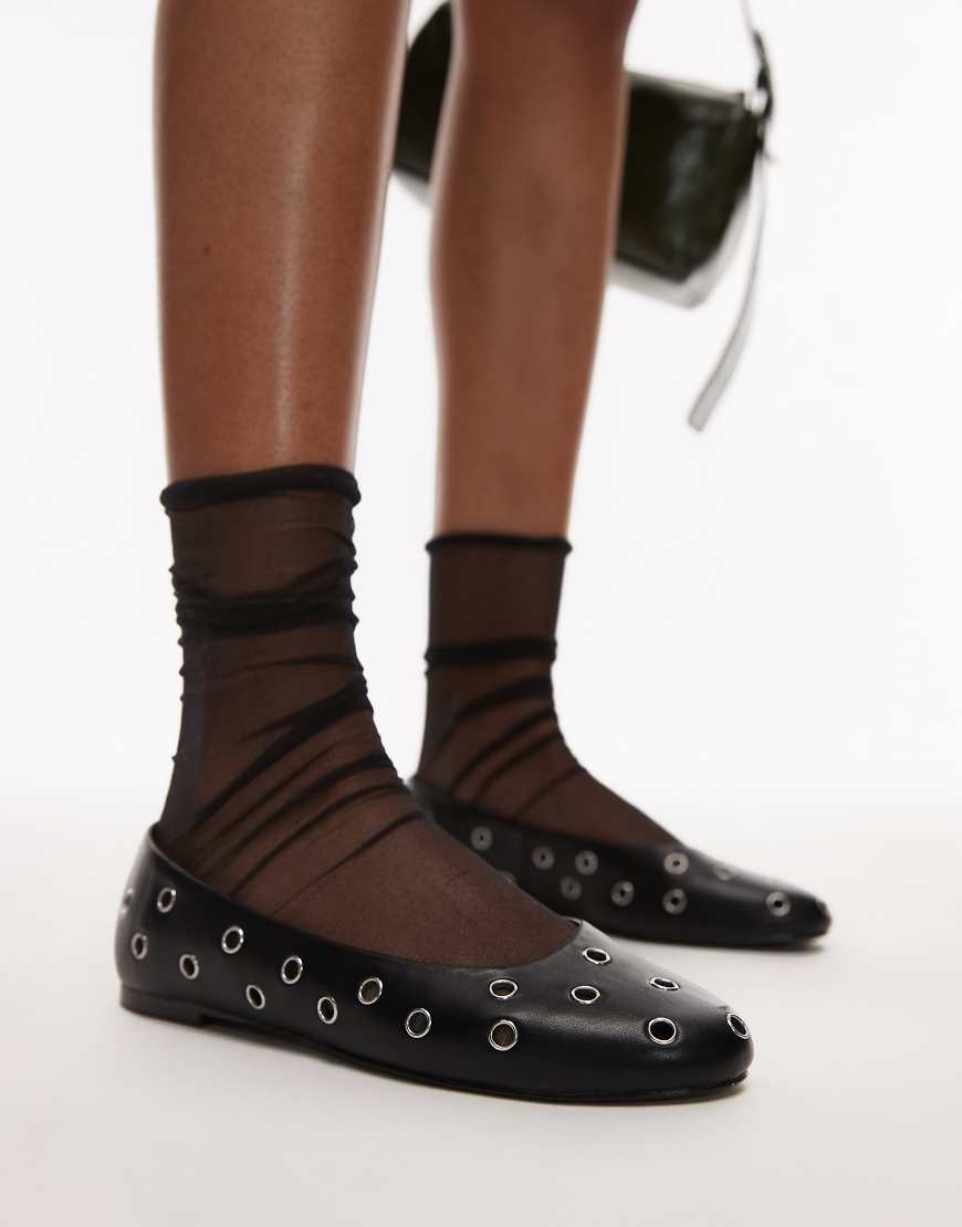 Mango - Ballerinas aus Leder in Schwarz mit Ösendetails von Mango