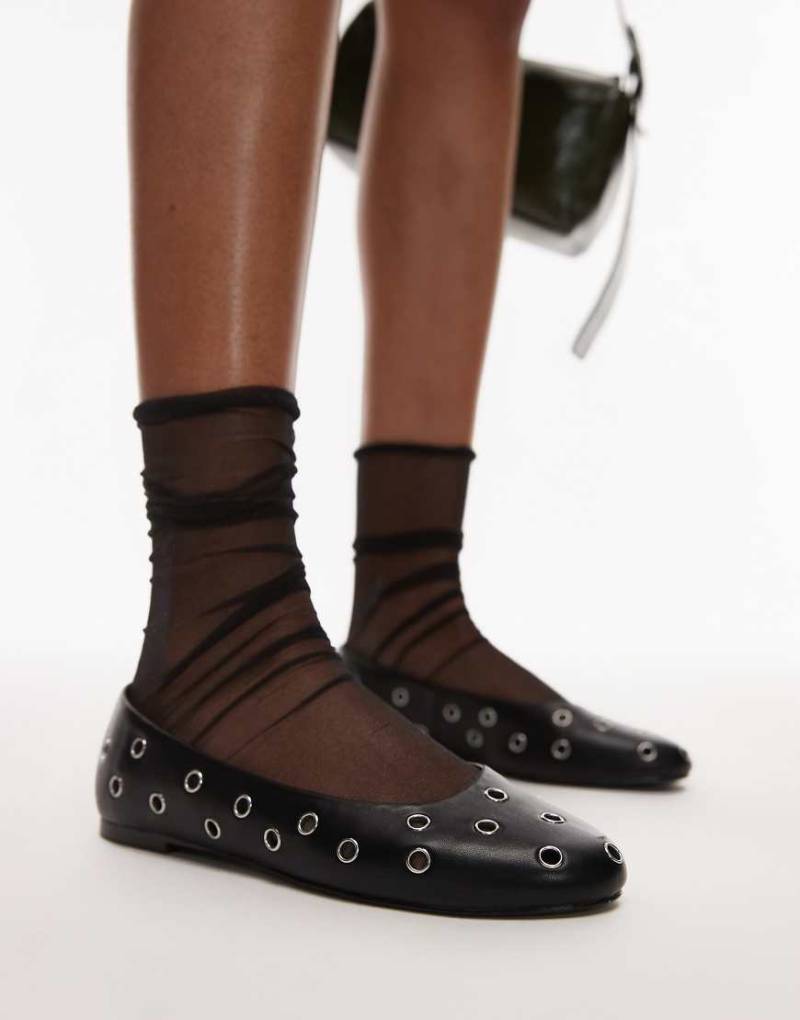 Mango - Ballerinas aus Leder in Schwarz mit Ösendetails von Mango