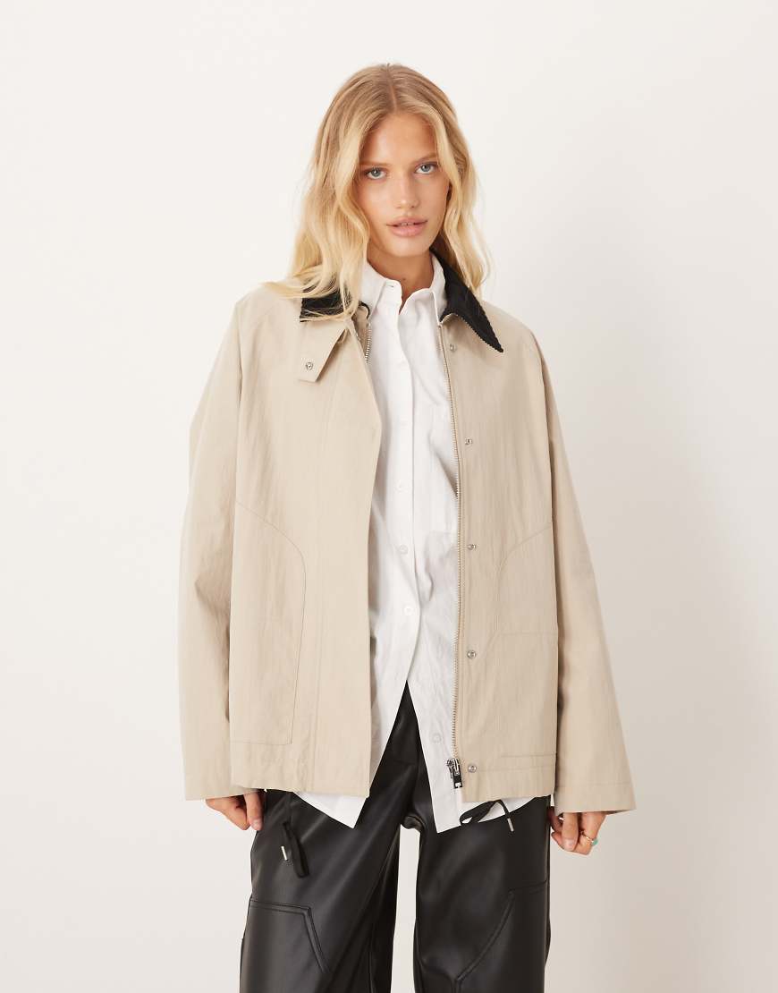 Mango - Barn Jacket aus Baumwollmix in Beige mit Kontrastkragen-Neutral von Mango