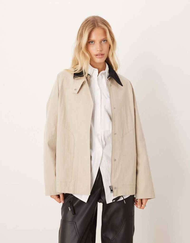 Mango - Barn Jacket aus Baumwollmix in Beige mit Kontrastkragen-Neutral von Mango