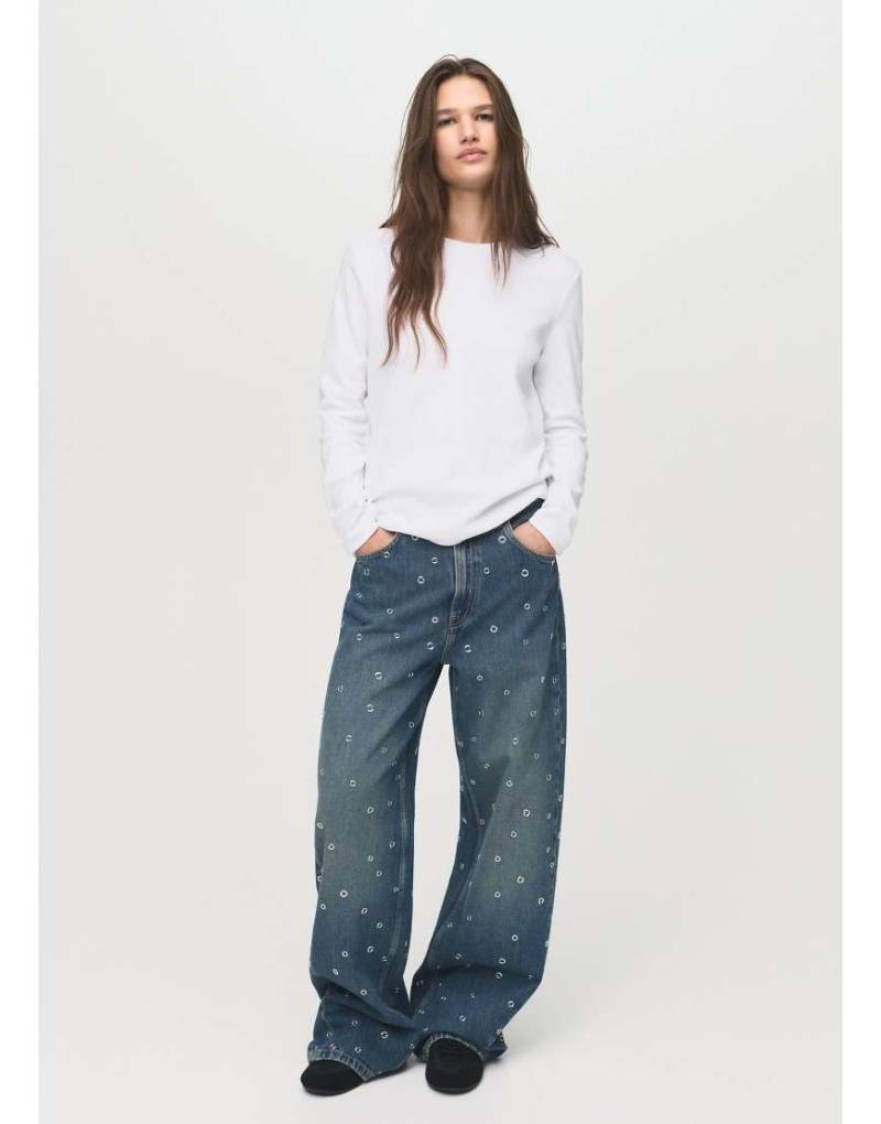 Mango - Barrel-Leg-Jeans in Mittelblau mit Ösen-Detail von Mango