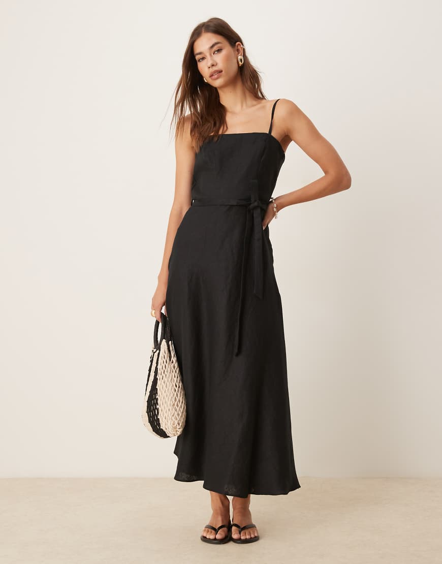 Mango - Baumwoll-Maxikleid in Schwarz mit Gürtel von Mango