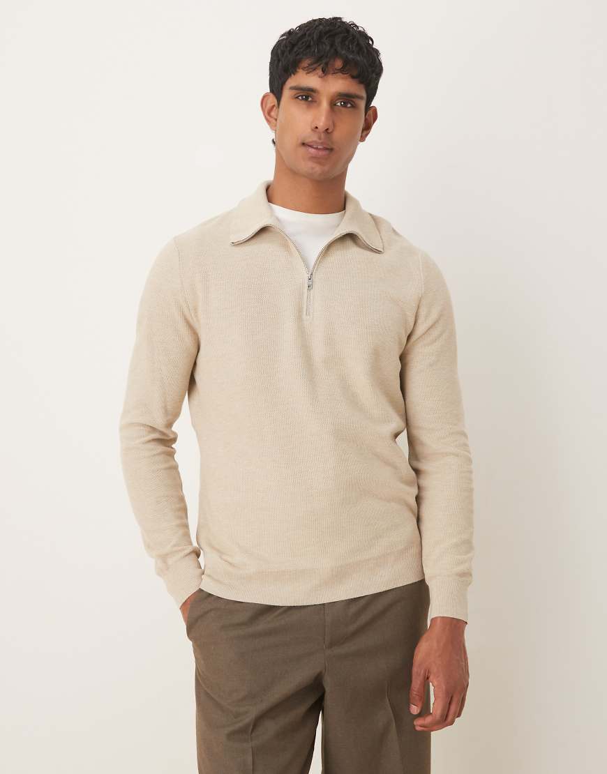 Mango - Baumwollmix-Strickpullover in Beige mit kurzem Reißverschluss-Neutral Mango - Baumwollmix-Strickpullover in Beige mit kurzem Reißverschluss-Neutral von Mango