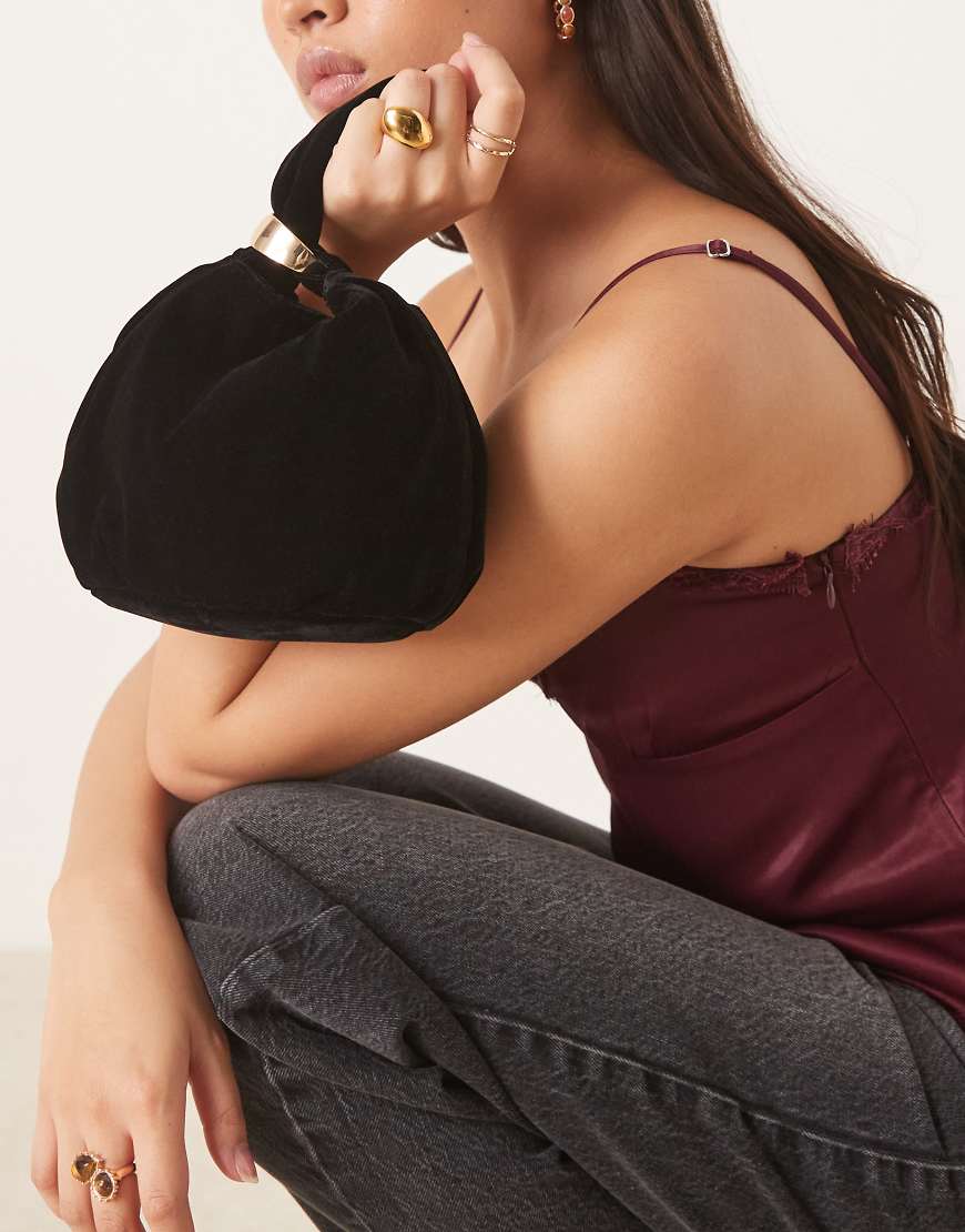 Mango - Beuteltasche aus Samt in Schwarz mit goldfarbenem Detail von Mango