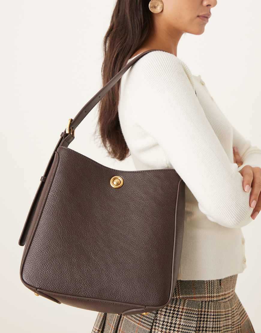 Mango - Beuteltasche in Dunkelbraun mit goldfarbenen Akzenten-Brown von Mango