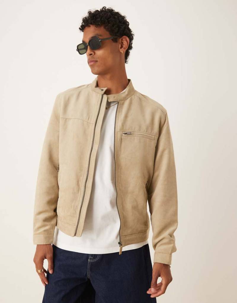 Mango - Bikerjacke aus Wildlederimitat in Beige-Neutral von Mango