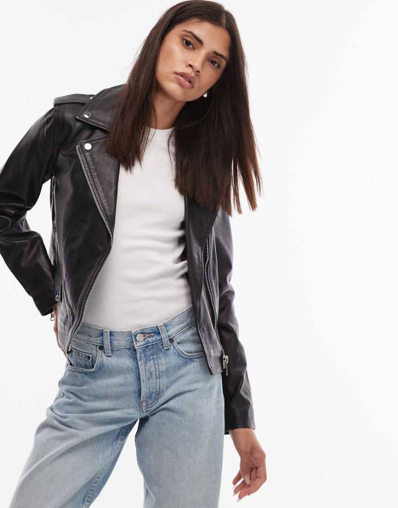 Mango - Bikerjacke aus schwarzem Leder von Mango