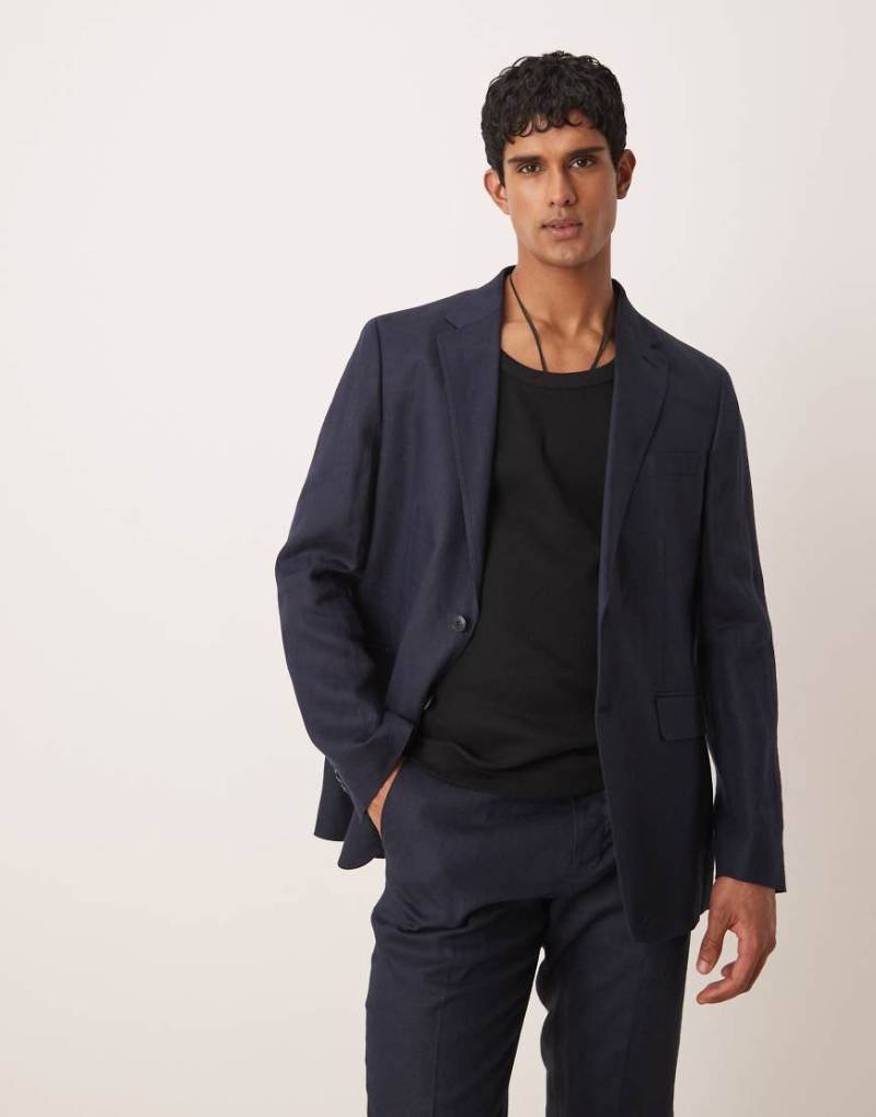 Mango - Blazer aus Flachs-Leinen in Marineblau, Kombiteil von Mango