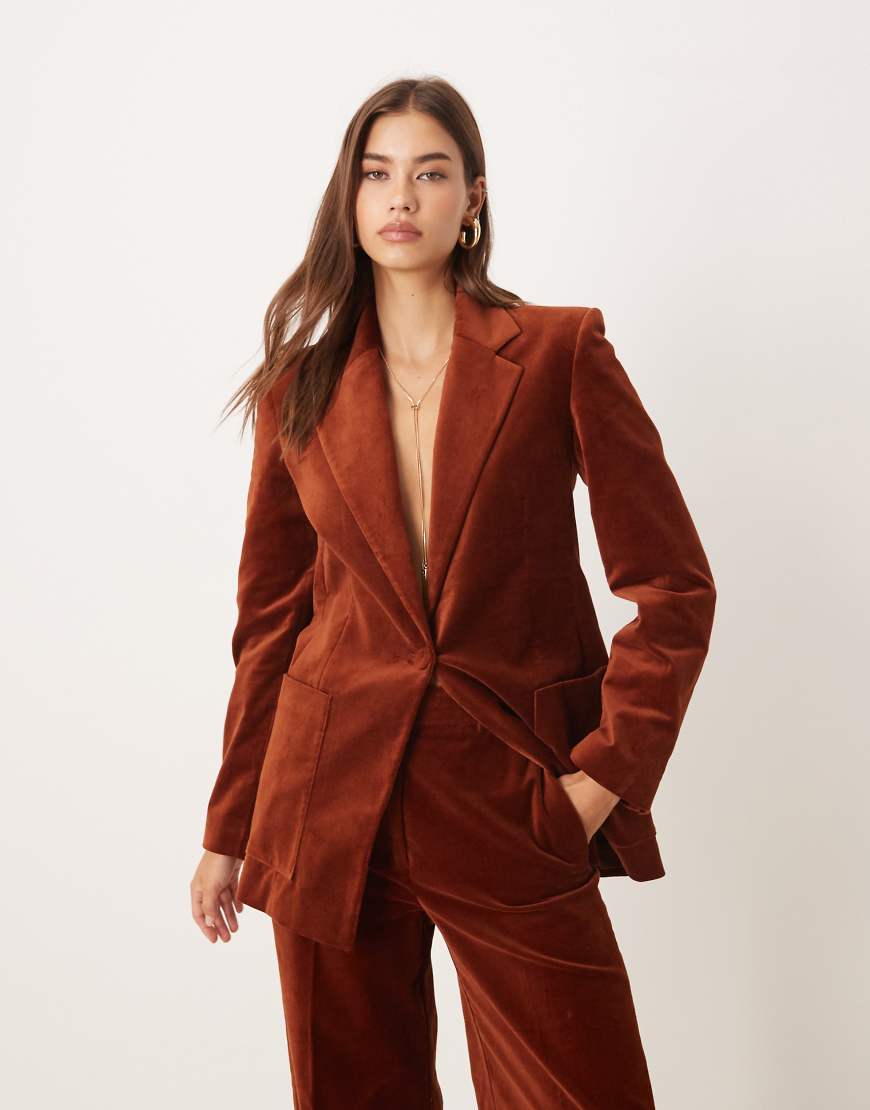 Mango - Blazer aus Samt in Bernstein, Kombiteil-Orange von Mango