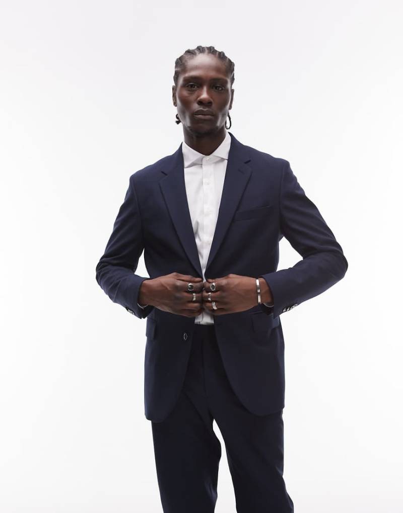 Mango - Blazer in Marineblau mit Fischgrätmuster, Kombiteil von Mango