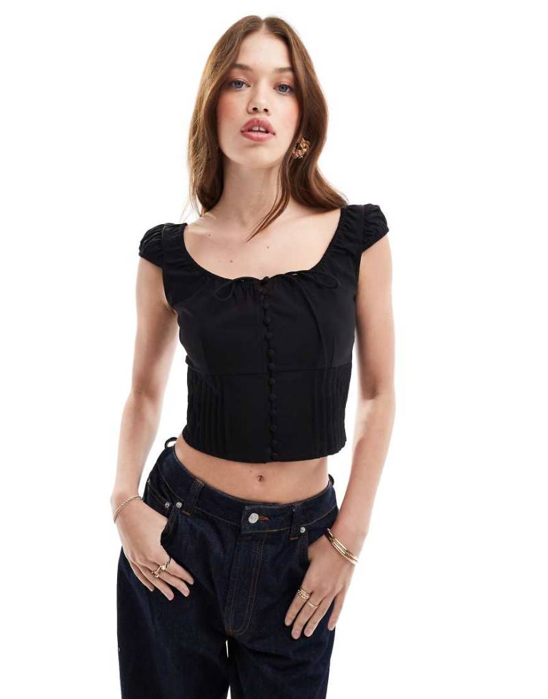 Mango - Bluse in Schwarz mit Puffärmeln und Schnürung vorne von Mango