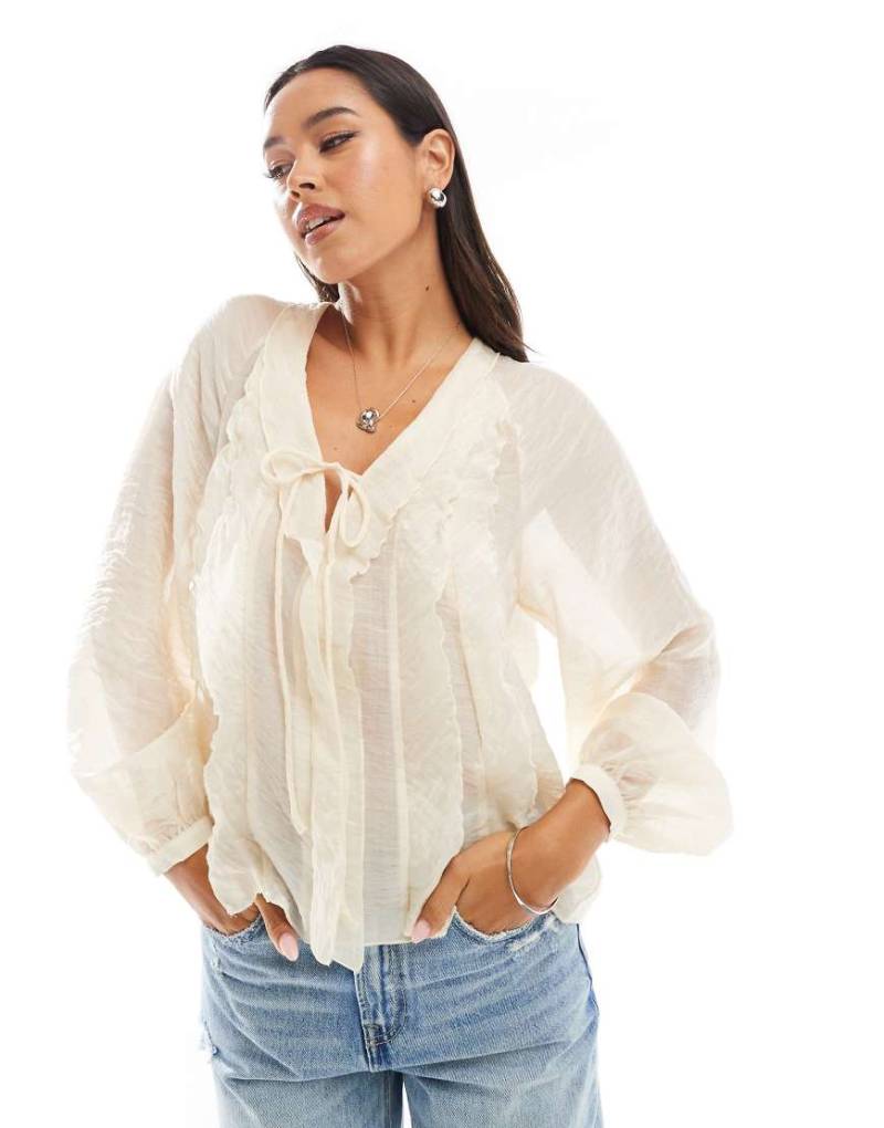 Mango - Boho-Bluse in Weiß mit Bindeband vorne von Mango