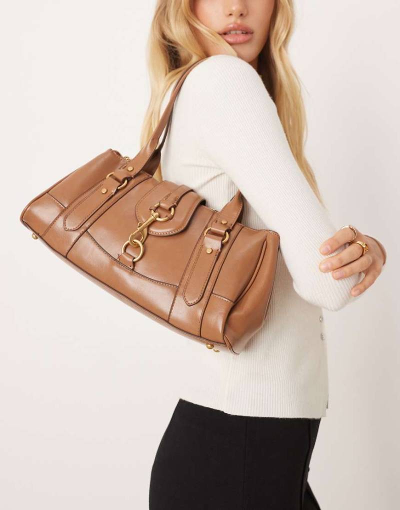 Mango - Bowler-Schultertasche im Retrolook in Toffee mit Verschluss-Detail-Brown von Mango