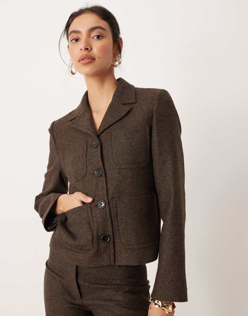 Mango - Camila - Kurzer Blazer aus Wollmix in Schokobraun, Kombiteil-Brown von Mango