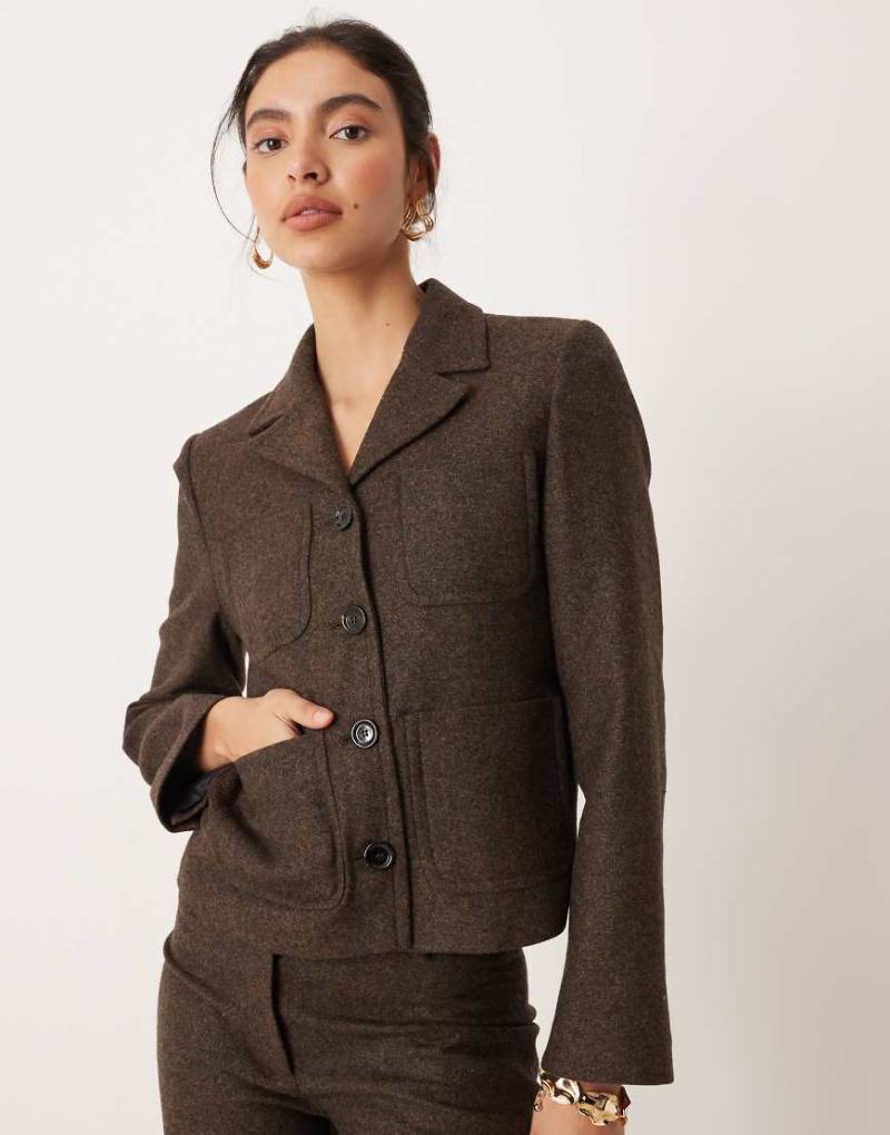 Mango - Camila - Kurzer Blazer aus Wollmix in Schokobraun, Kombiteil-Brown von Mango