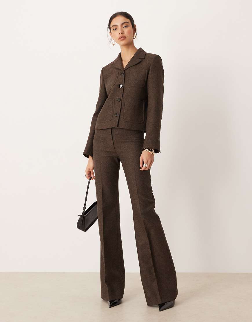 Mango - Camila - Schlaghose aus Wollmix in Schokobraun mit Bügelfalte vorne, Kombiteil-Brown von Mango