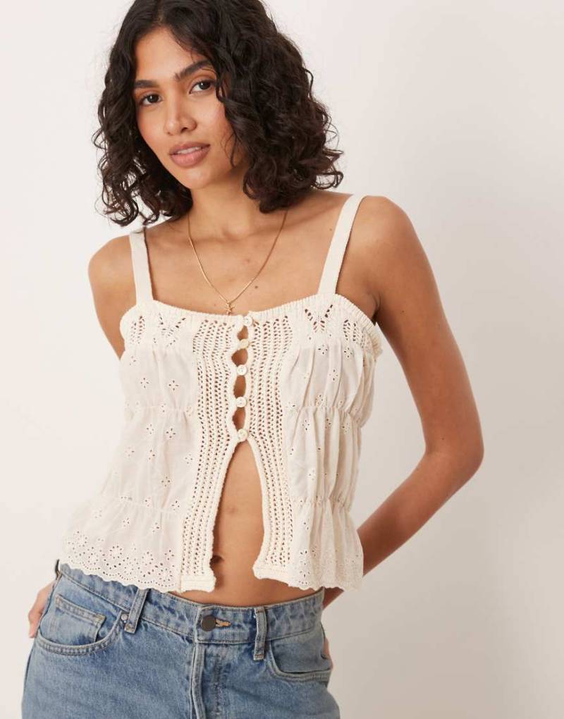 Mango - Camisole-Oberteil aus Häkelstrick in Hellbeige mit Bindedetail vorne-Neutral von Mango