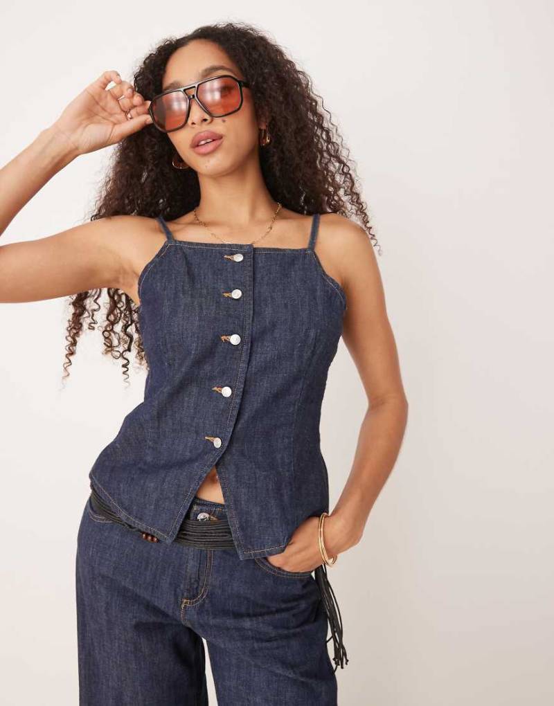 Mango - Camisole-Weste in dunkelblauer Jeans-Optik, Kombiteil von Mango