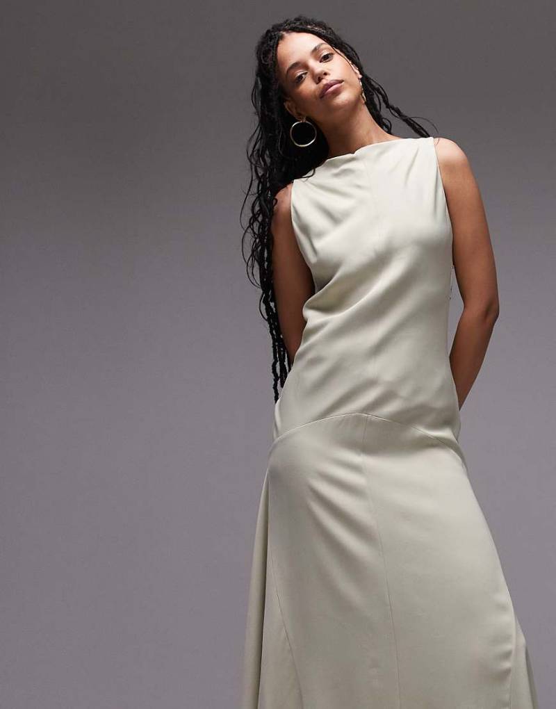 Mango - Capsule - Ärmelloses Maxikleid in Blassgrün mit tiefer Taille von Mango