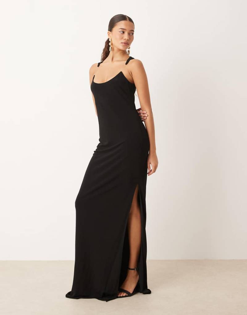 Mango - Capsule - Ärmelloses Maxikleid in Schwarz mit Rundhalsausschnitt von Mango