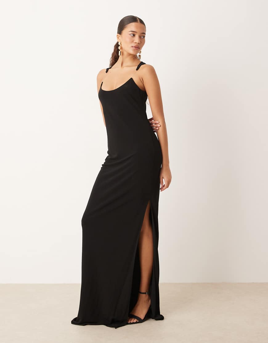 Mango - Capsule - Ärmelloses Maxikleid in Schwarz mit Rundhalsausschnitt von Mango