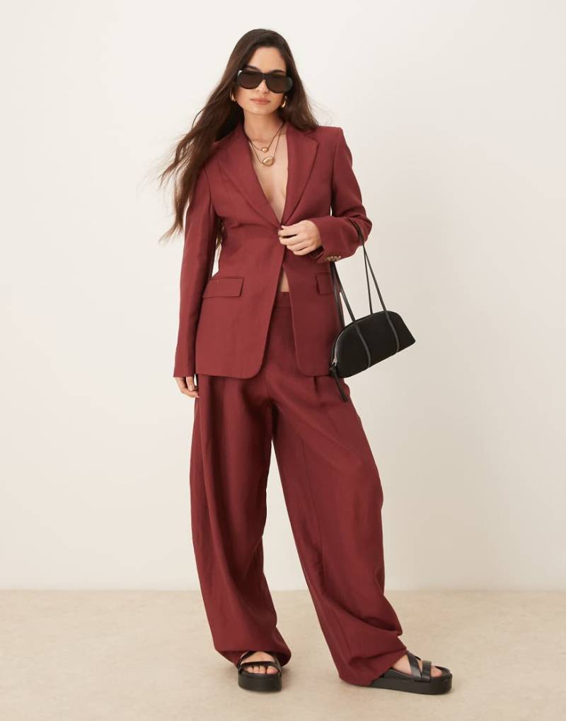 Mango - Capsule - Blazer aus Leinenmix in Weinrot mit Oversize-Schnitt, Kombiteil von Mango