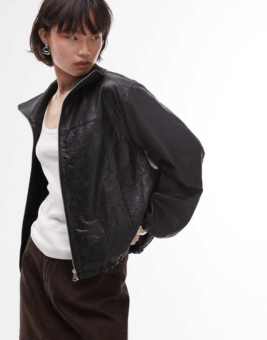 Mango - Capsule - Bomberjacke aus weichem Leder in Schwarz von Mango