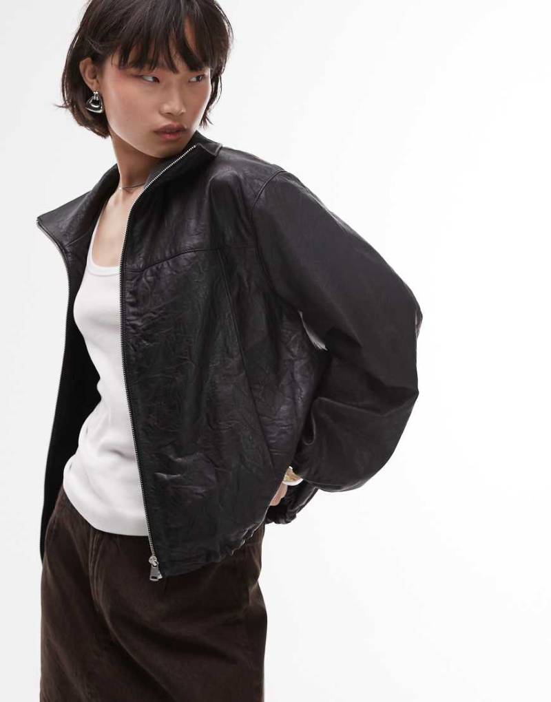 Mango - Capsule - Bomberjacke aus weichem Leder in Schwarz von Mango