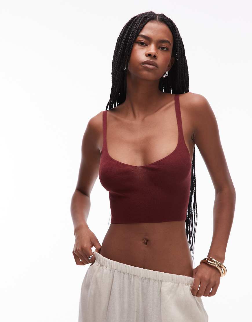 Mango - Capsule - Durchsichtiges Bustier in Burgunderrot mit Metallic-Garnen von Mango