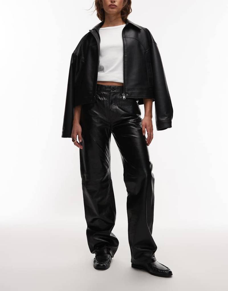 Mango - Capsule - Gerade Hose aus 100% Leder in Schwarz von Mango