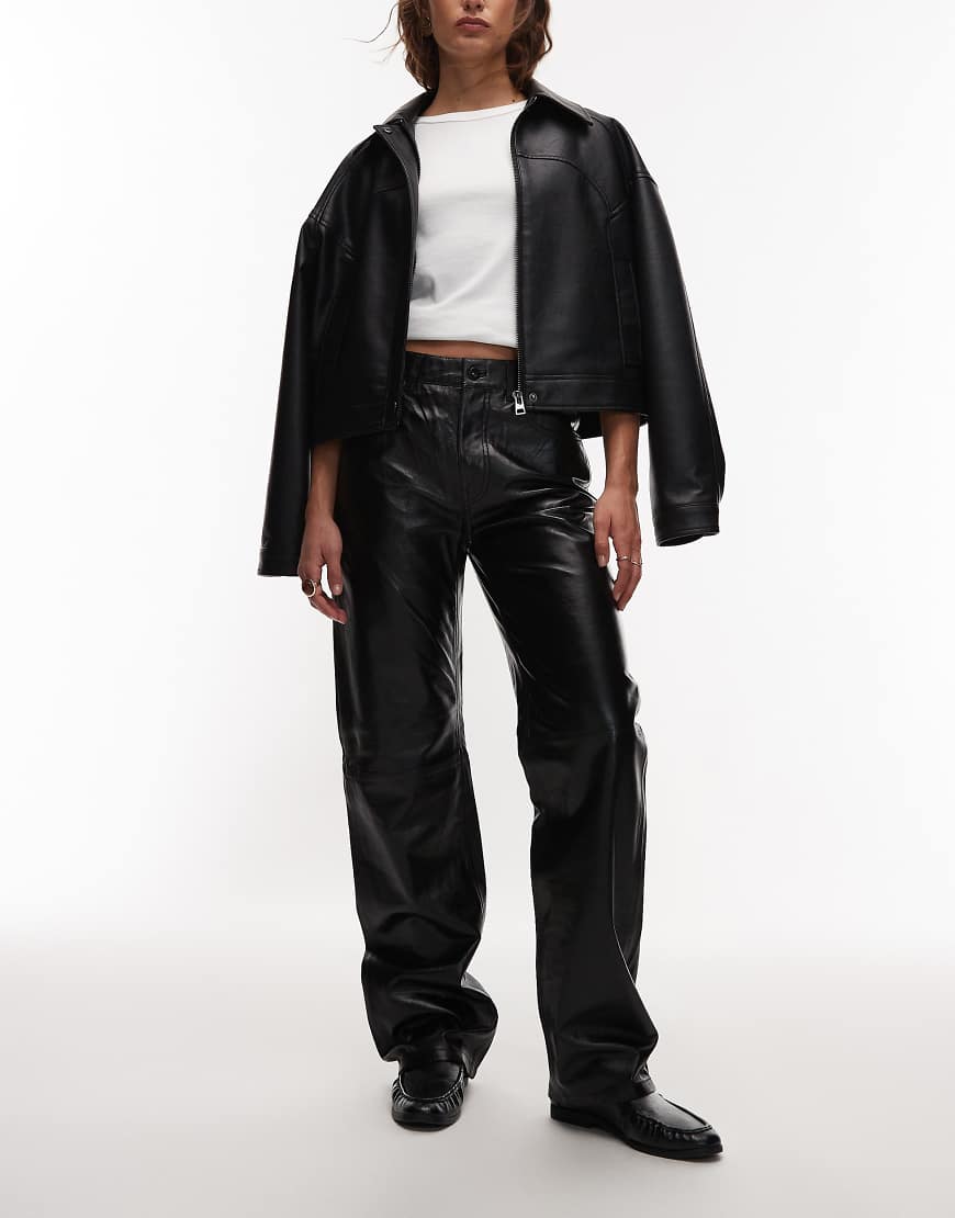 Mango - Capsule - Gerade Hose aus 100% Leder in Schwarz von Mango