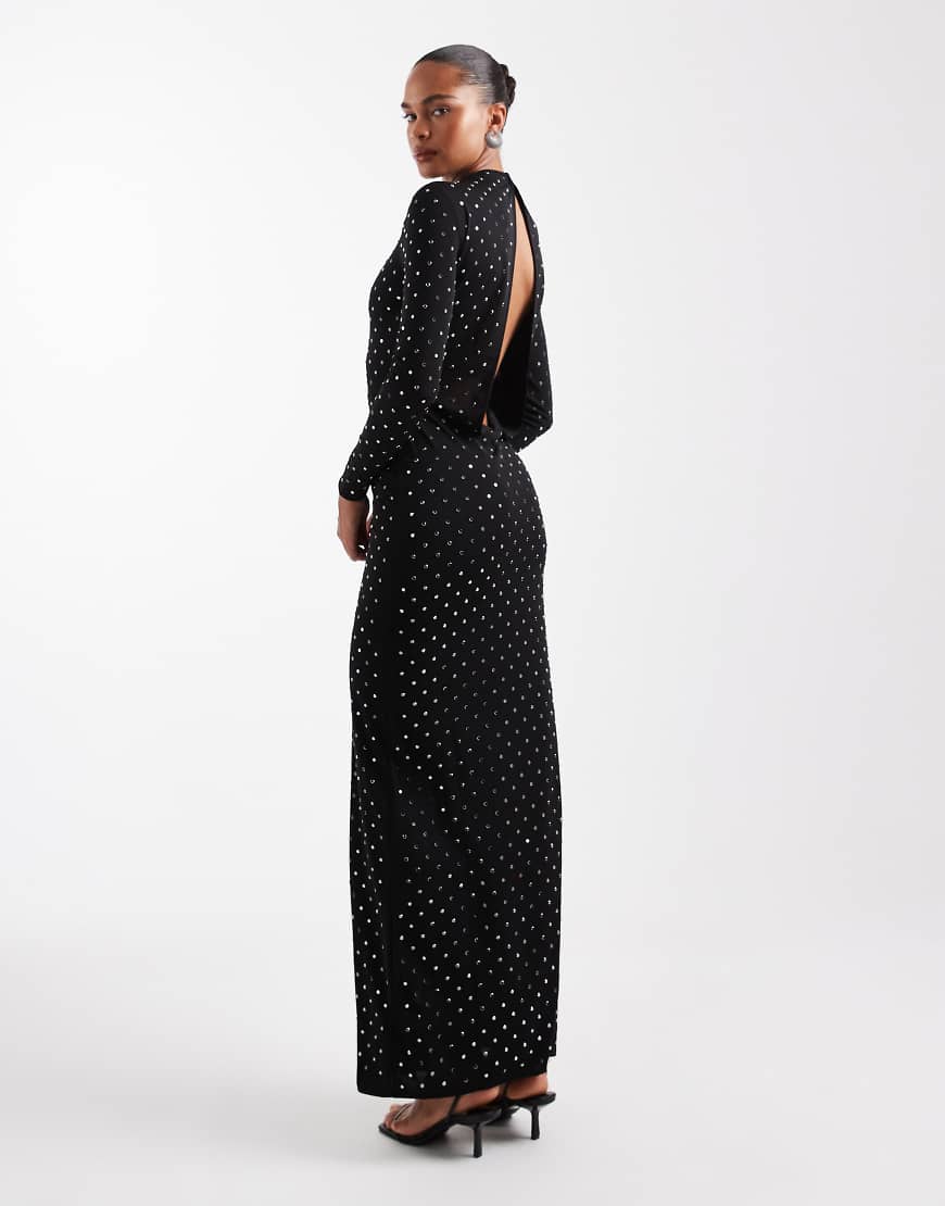 Mango - Capsule - Langärmliges, verziertes Maxikleid in Schwarz mit hohem Kragen von Mango